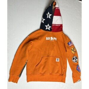 AAPE by a Bathing Ape Orange American Flag Camo Pull Over Hoodie Hooded Sweater
